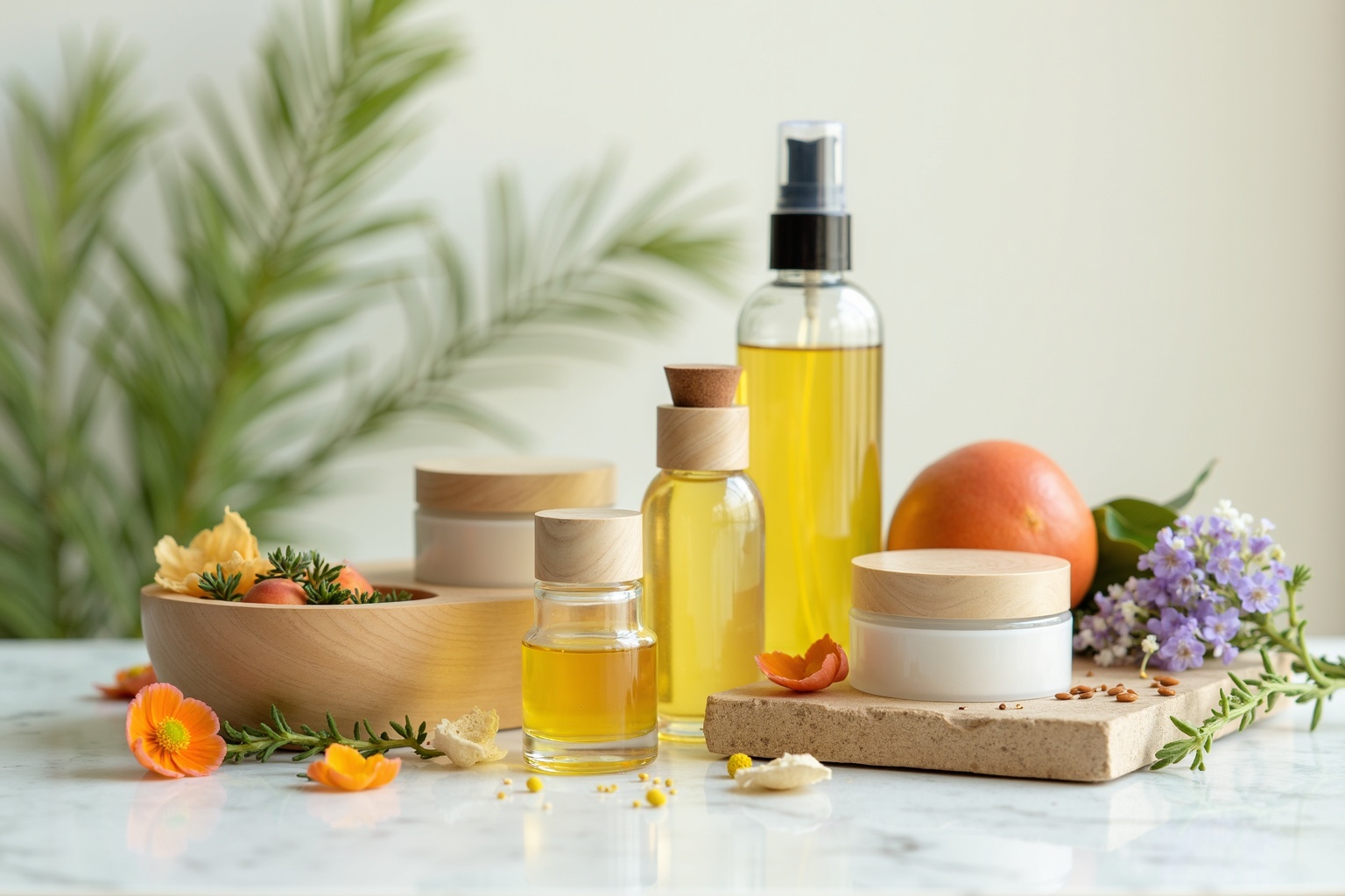 Naturkosmetik – nachhaltige Kosmetikprodukte auf hölzernem Hintergrund